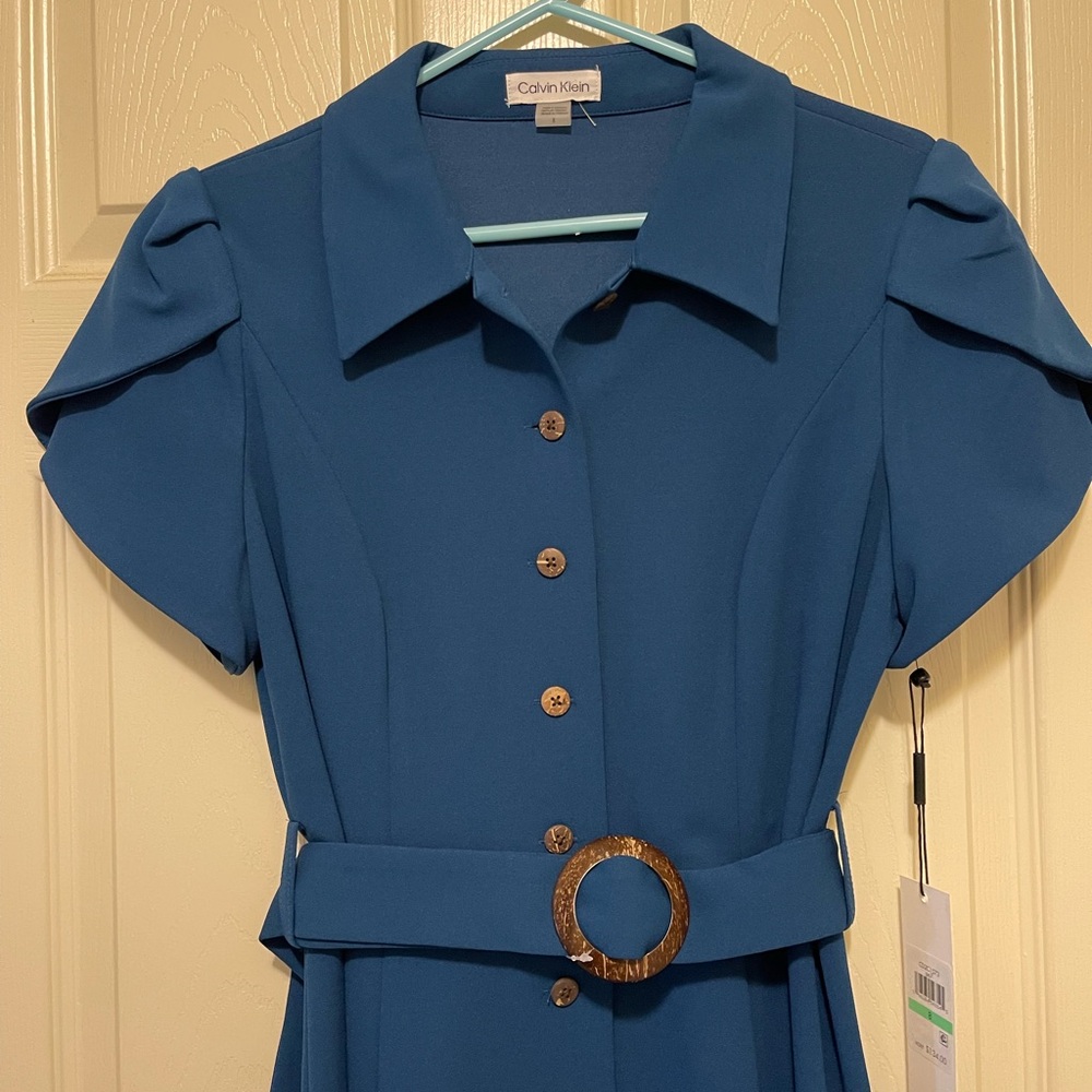Calvin Klein Teal Button-Up Dress